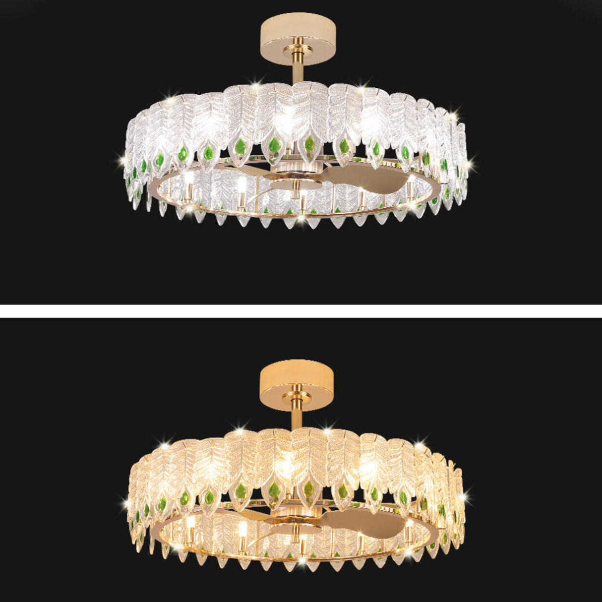 Fashion Feather Round Chandelier Ceiling Fan With Light Image - 14