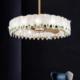 Fashion Feather Round Chandelier Ceiling Fan With Light Image - 19