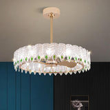 Fashion Feather Round Chandelier Ceiling Fan With Light Image - 2