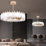 Fashion Feather Round Chandelier Ceiling Fan With Light Image - 20