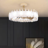 Fashion Feather Round Chandelier Ceiling Fan With Light Image - 21