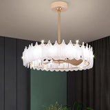 Fashion Feather Round Chandelier Ceiling Fan With Light Image - 3