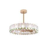 Fashion Feather Round Chandelier Ceiling Fan With Light Image - 5