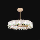 Fashion Feather Round Chandelier Ceiling Fan With Light Image - 6