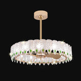 Fashion Feather Round Chandelier Ceiling Fan With Light Image - 7