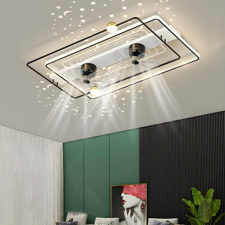 Fashion Flush Linear Frame Metal Ceiling Fan with Light Image - 1