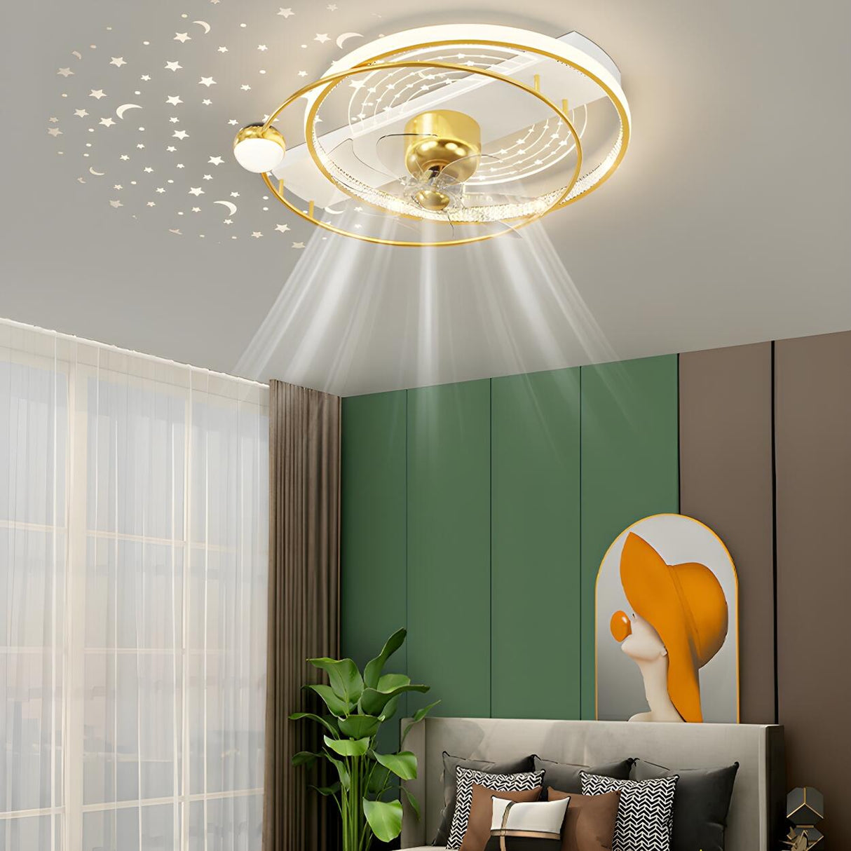 Fashion Flush Linear Frame Metal Ceiling Fan with Light Image - 11