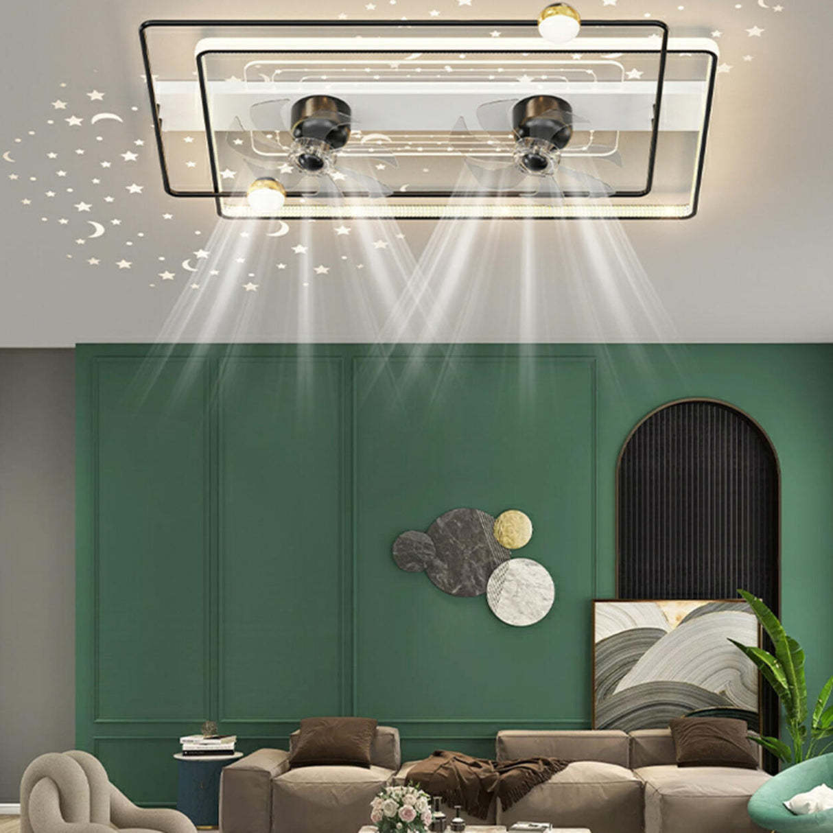 Fashion Flush Linear Frame Metal Ceiling Fan with Light Image - 4