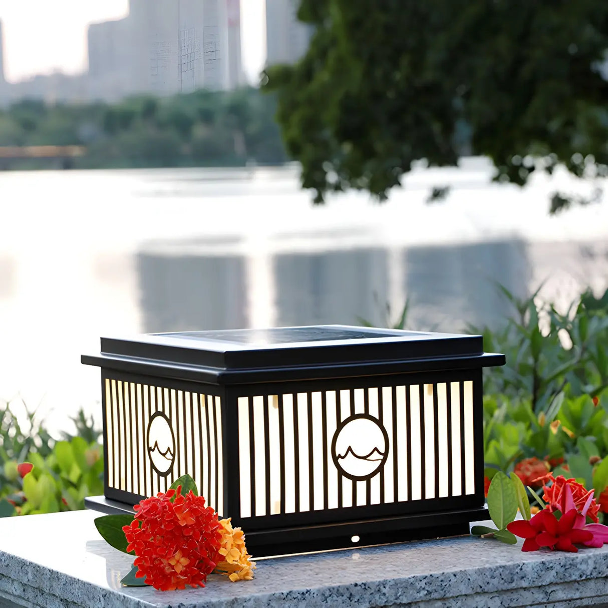 Fashion Solar Striped Square Lantern Outdoor Lamp Black Image - 14