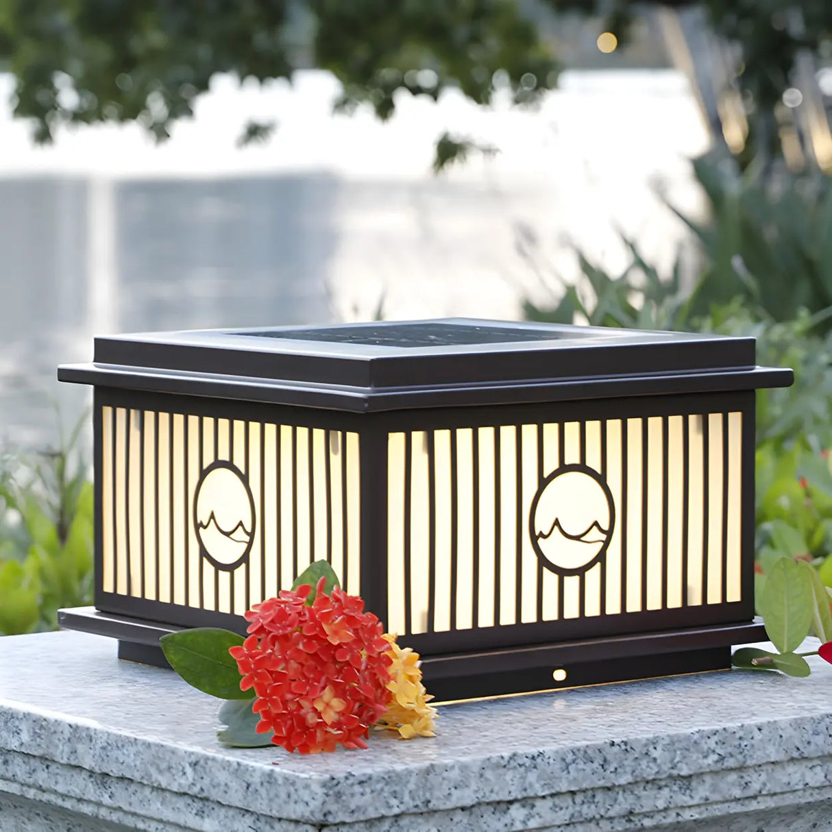 Fashion Solar Striped Square Lantern Outdoor Lamp Black Image - 15