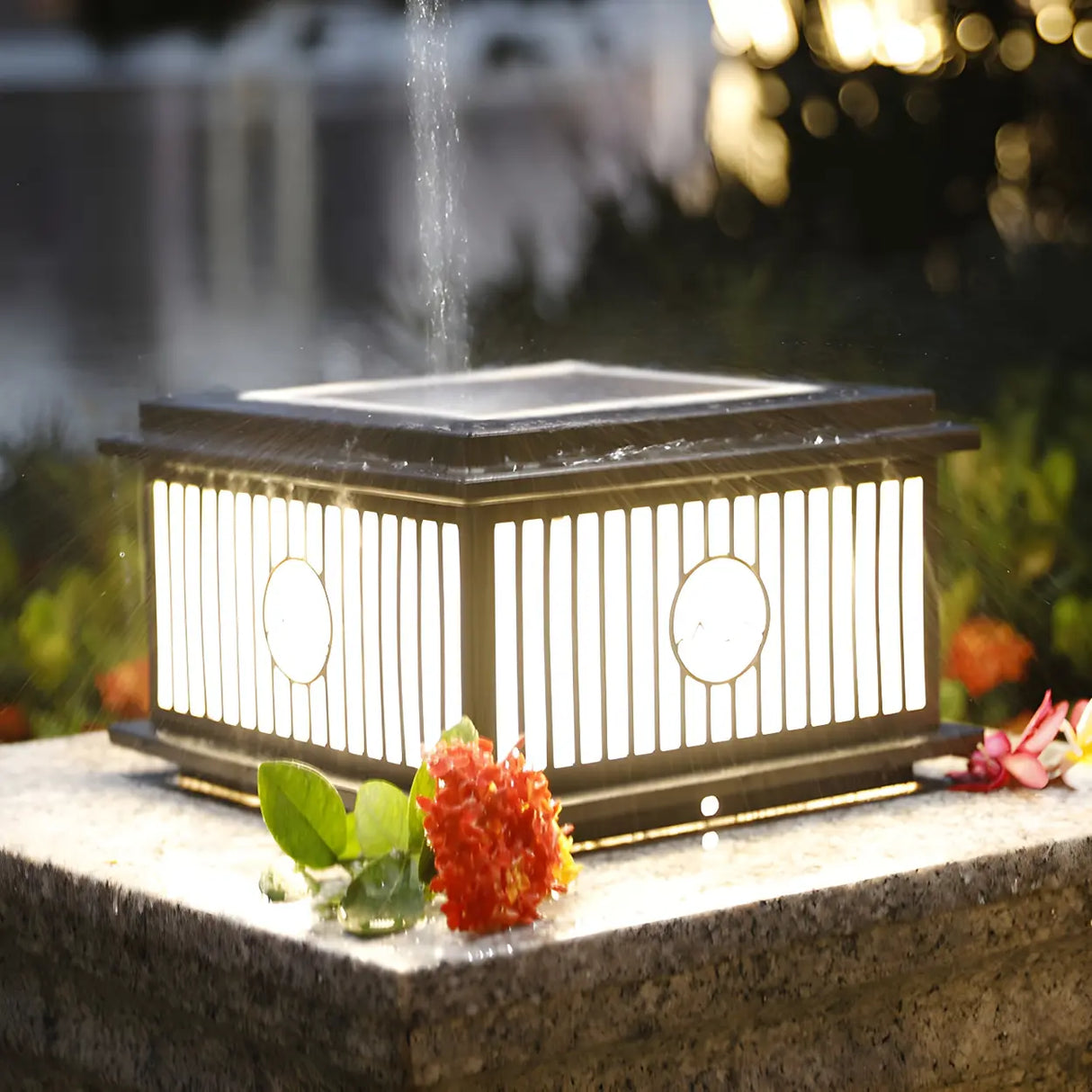 Fashion Solar Striped Square Lantern Outdoor Lamp Black Image - 4