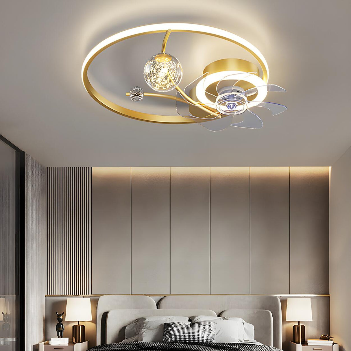 Fashion Spherical Metal Ring Ceiling Fan with LED Light Image - 1