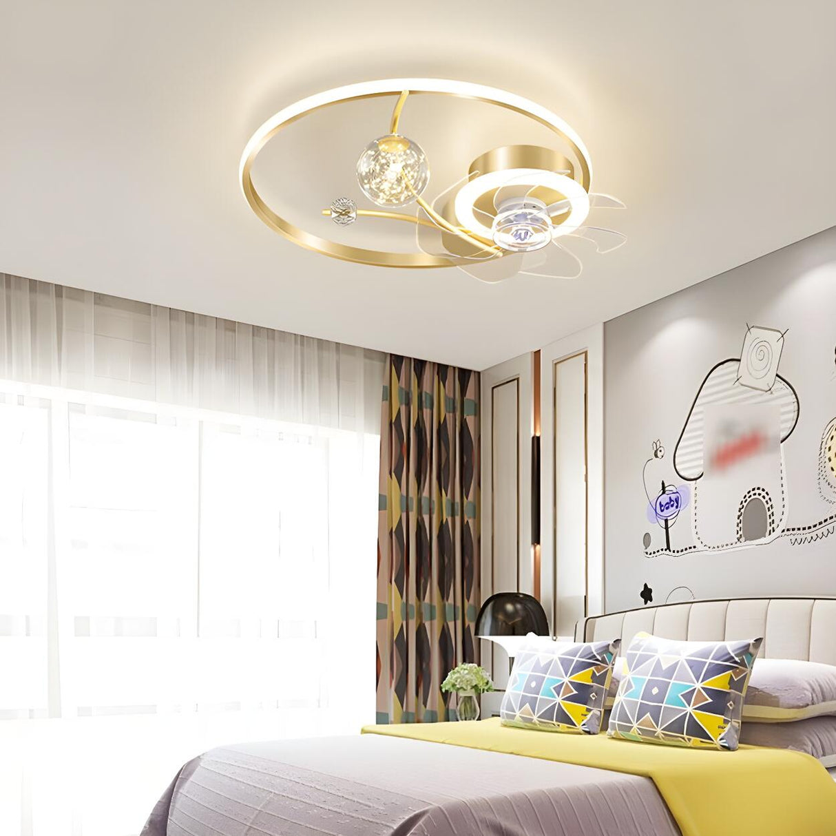 Fashion Spherical Metal Ring Ceiling Fan with LED Light Image - 17