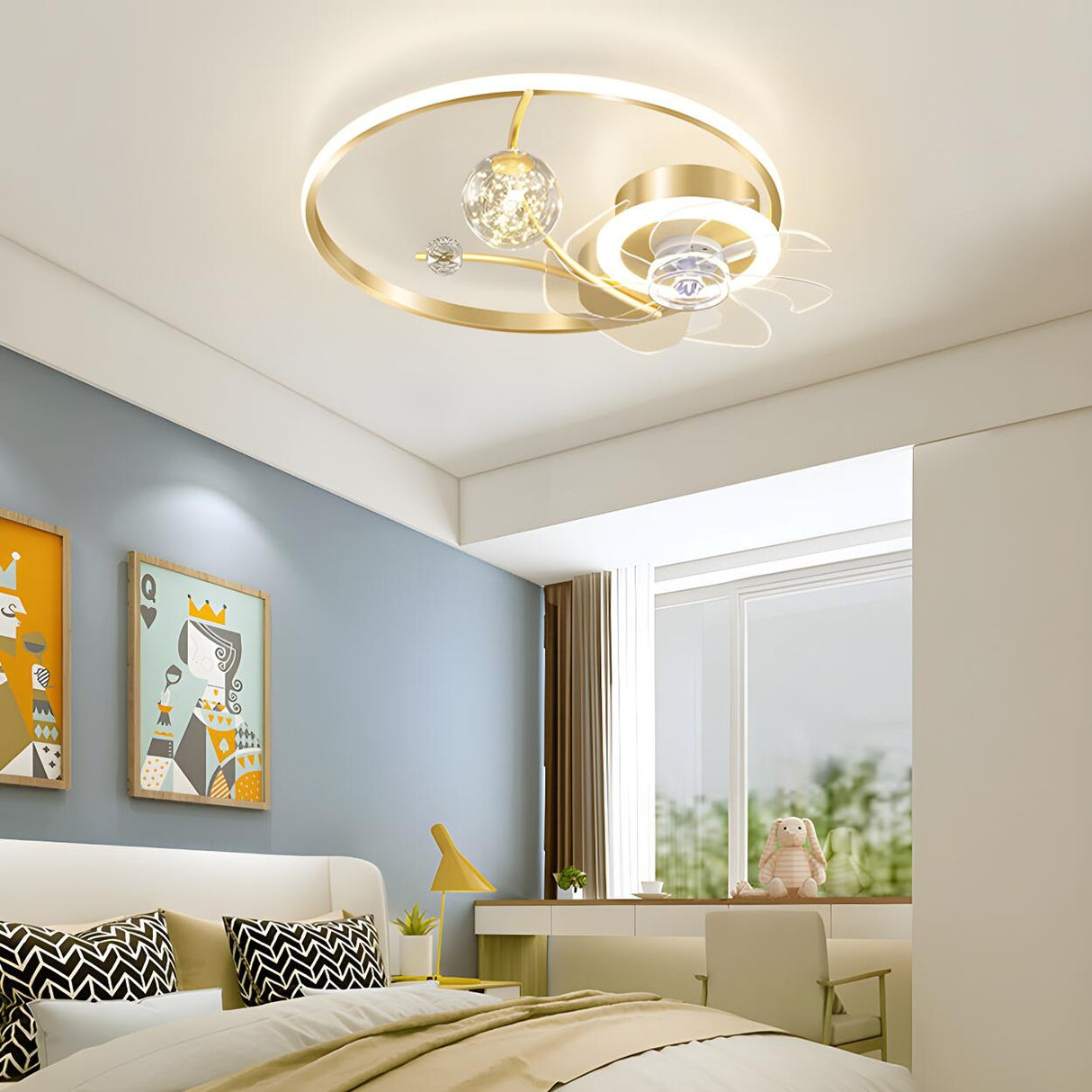 Fashion Spherical Metal Ring Ceiling Fan with LED Light Image - 19