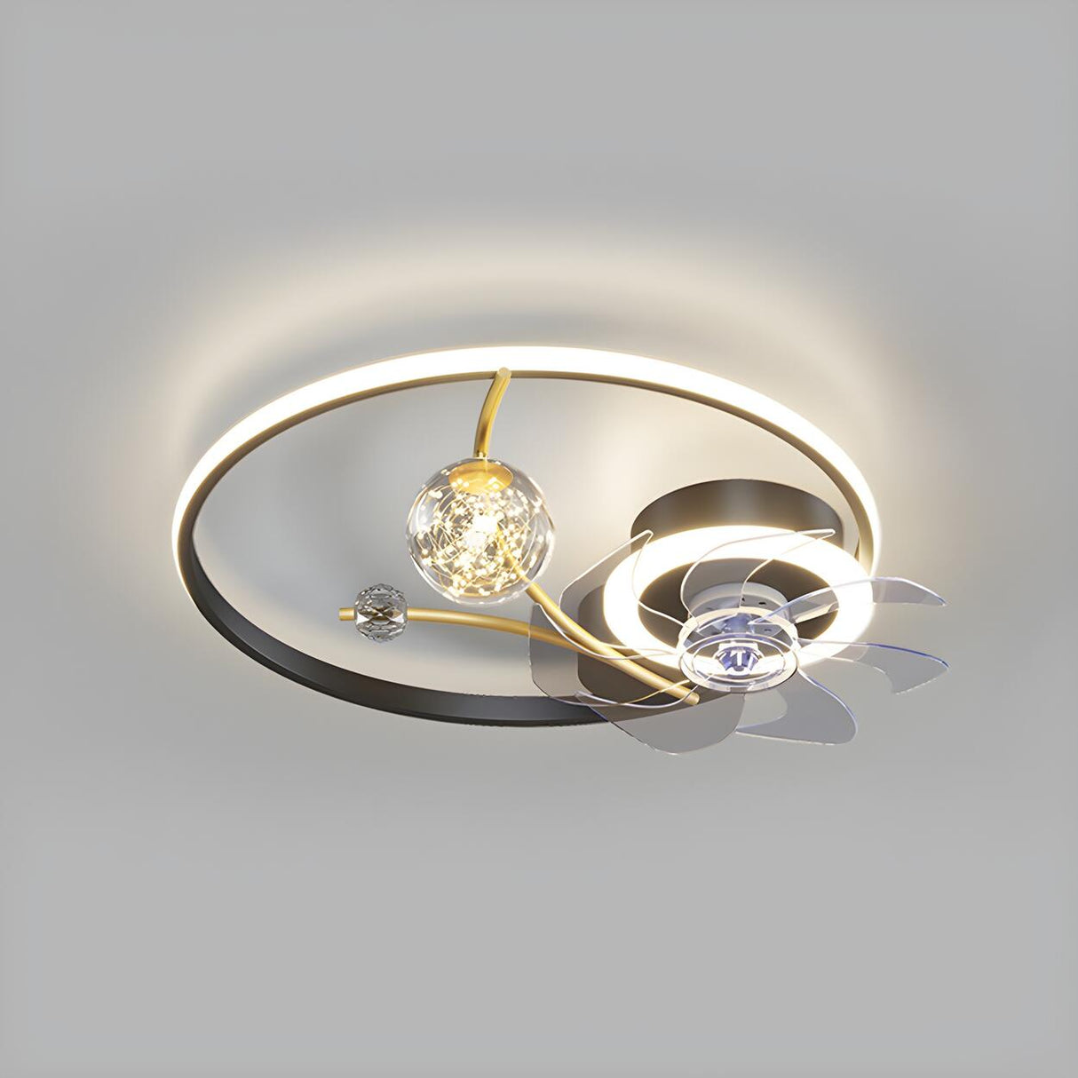 Fashion Spherical Metal Ring Ceiling Fan with LED Light Image - 3