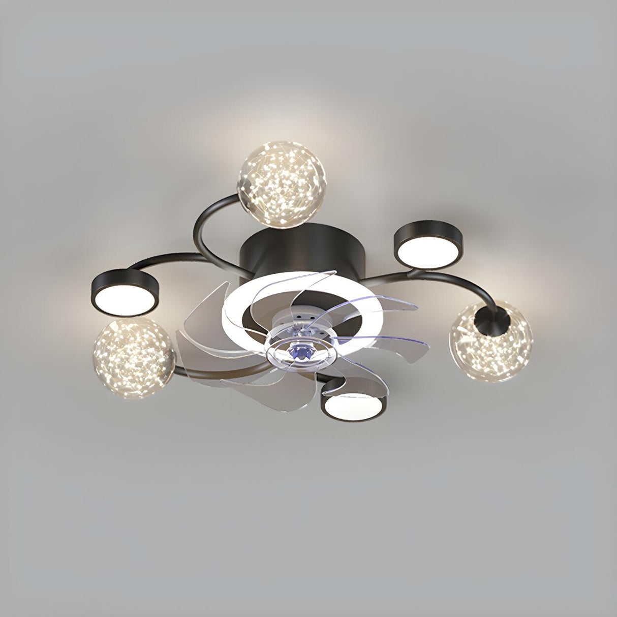 Fashion Spherical Metal Ring Ceiling Fan with LED Light Image - 5