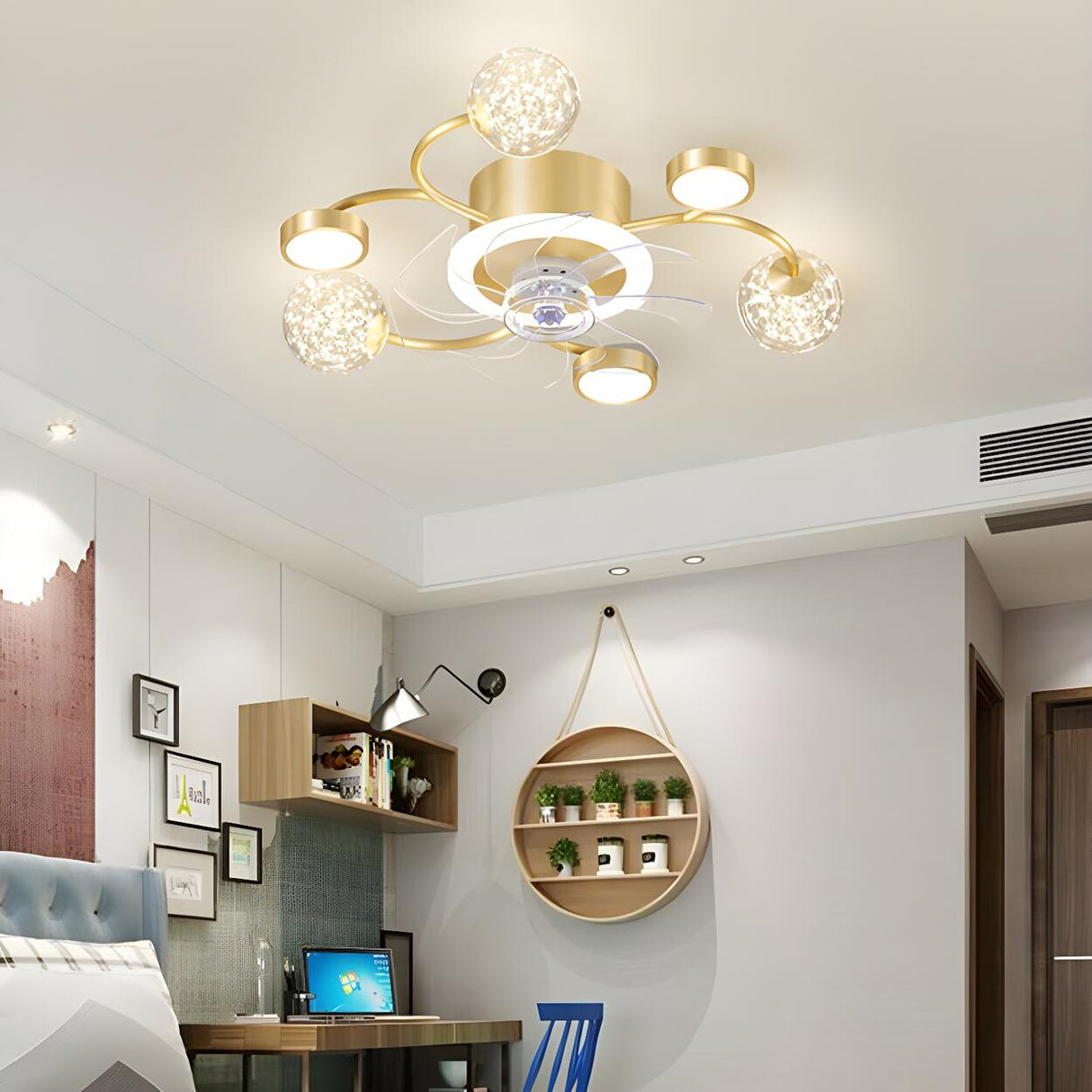 Fashion Spherical Metal Ring Ceiling Fan with LED Light Image - 8