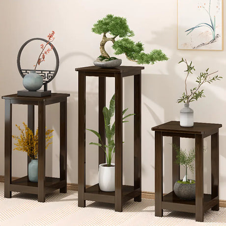 Fashion Square Bamboo Waterproof Brown Plant Stand Image - 1