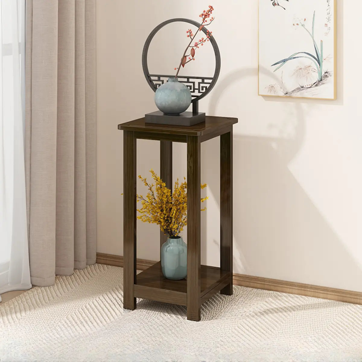 Fashion Square Bamboo Waterproof Brown Plant Stand Image - 11