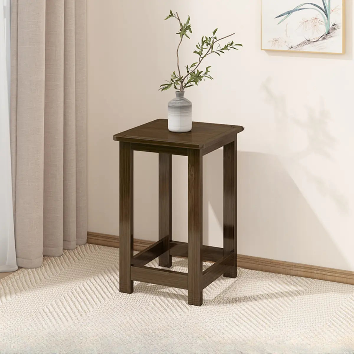 Fashion Square Bamboo Waterproof Brown Plant Stand Image - 2