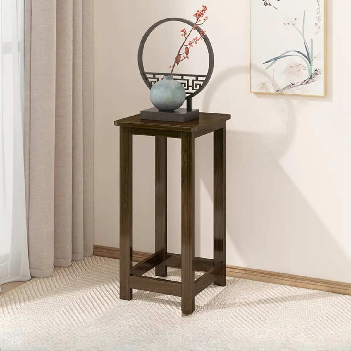 Fashion Square Bamboo Waterproof Brown Plant Stand Image - 3