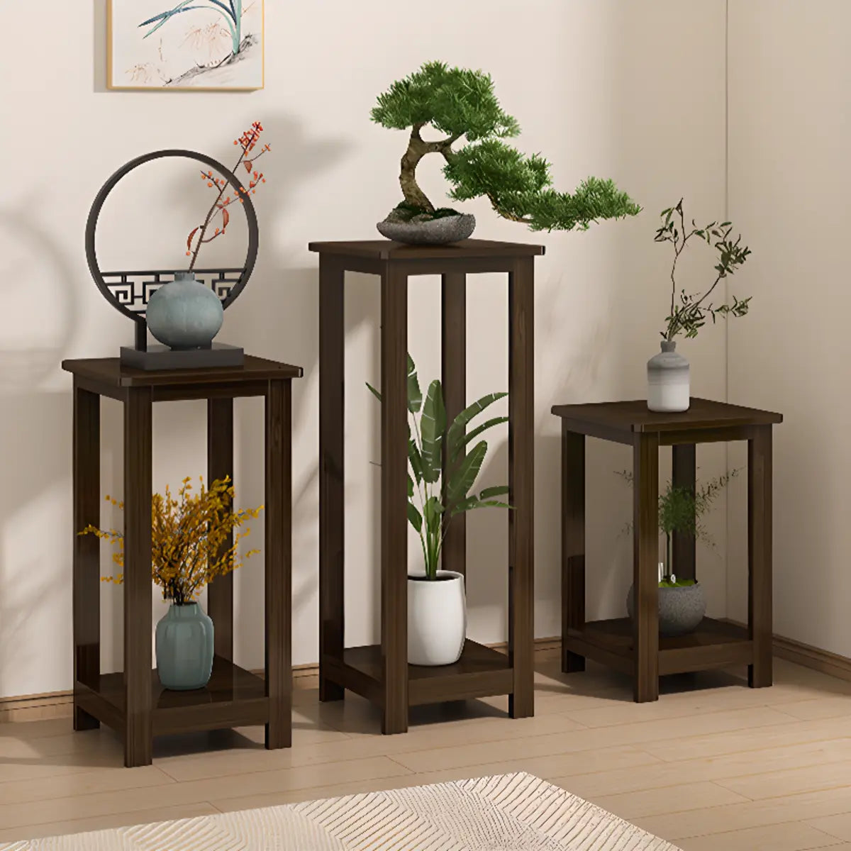 Fashion Square Bamboo Waterproof Brown Plant Stand Image - 6