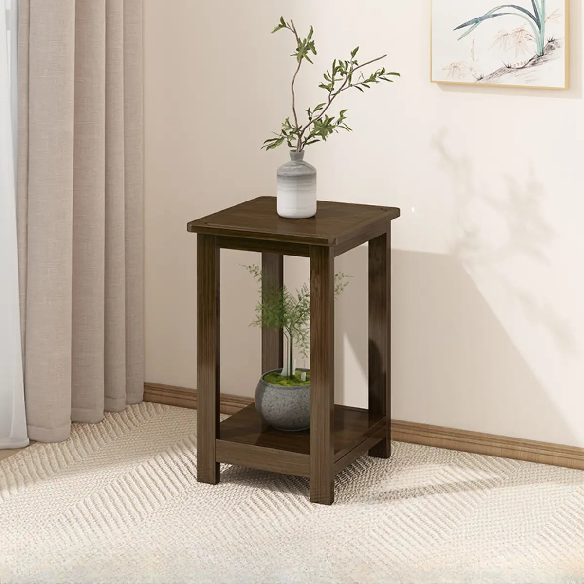 Fashion Square Bamboo Waterproof Brown Plant Stand Image - 9