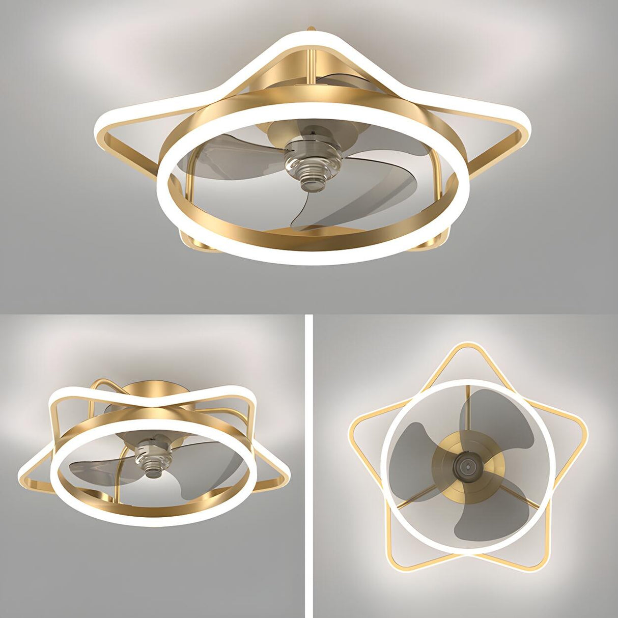 Fashionable 3-Blade Star Metal Ceiling Fan with Light Image - 10