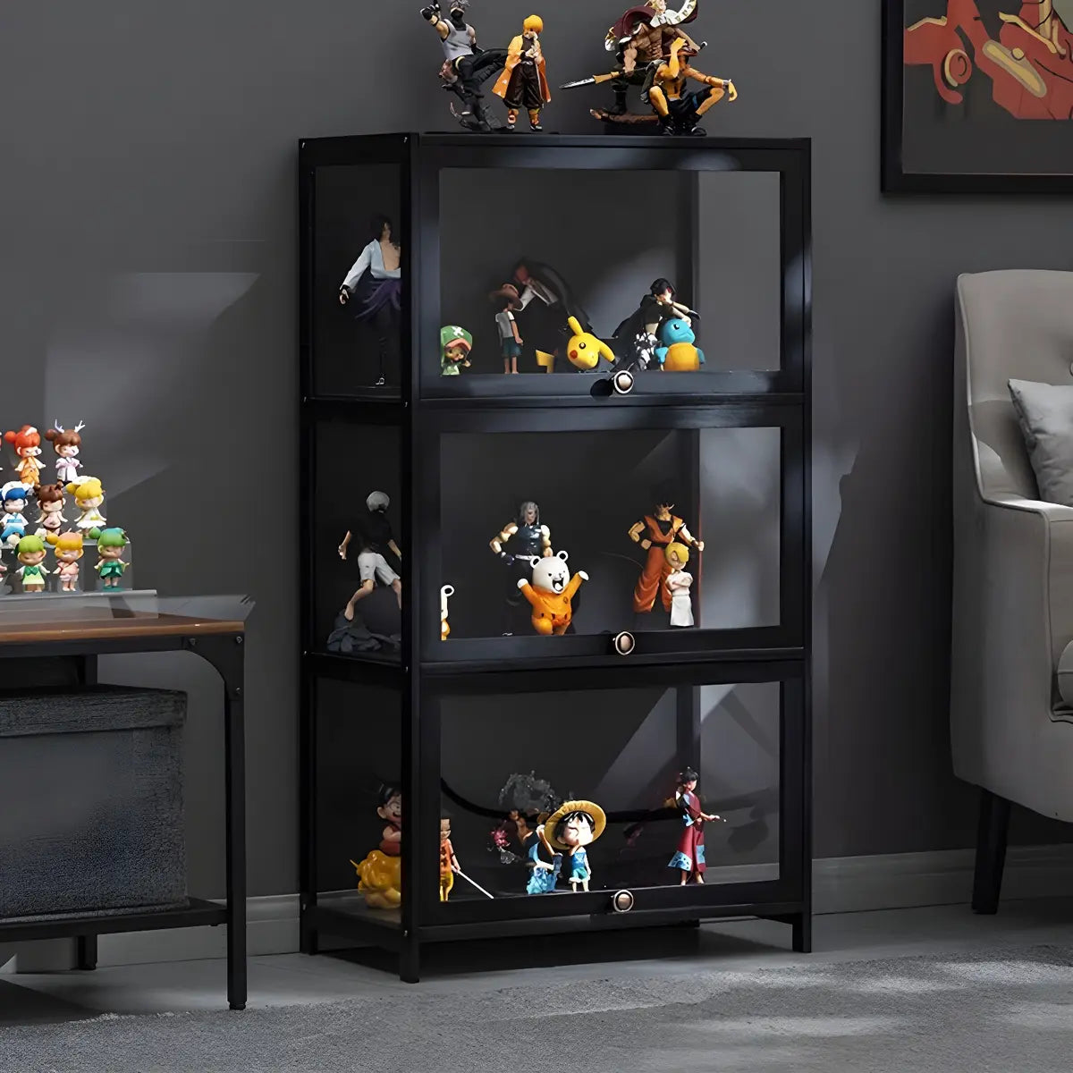 Fashionable Black Bamboo Clear Figure Display Cabinet Image - 13