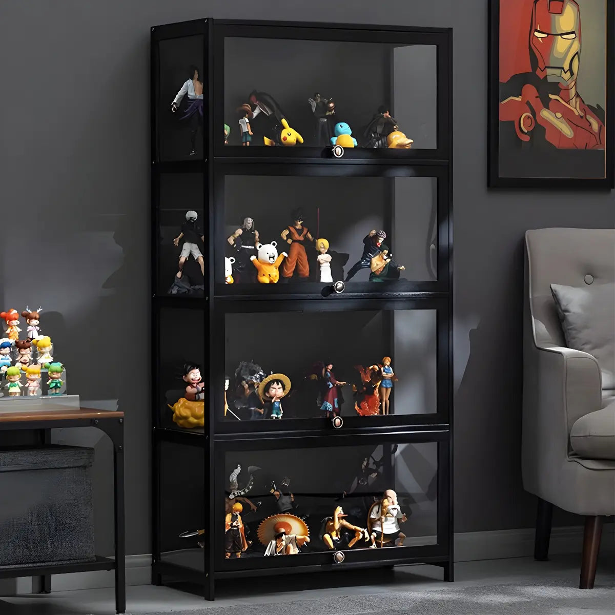 Fashionable Black Bamboo Clear Figure Display Cabinet Image - 22