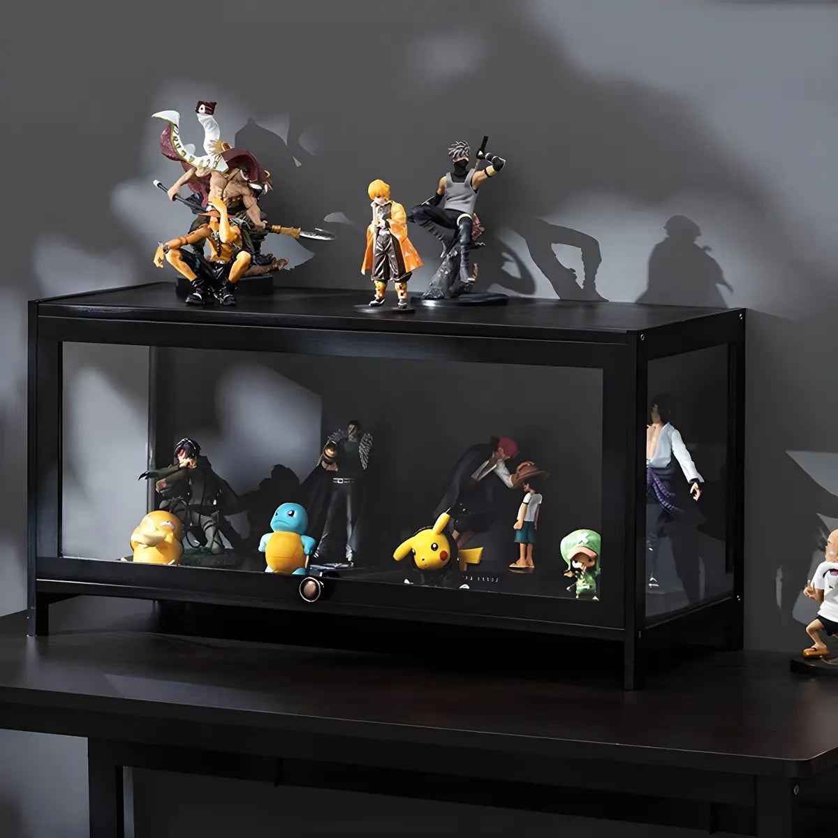 Fashionable Black Bamboo Clear Figure Display Cabinet Image - 25