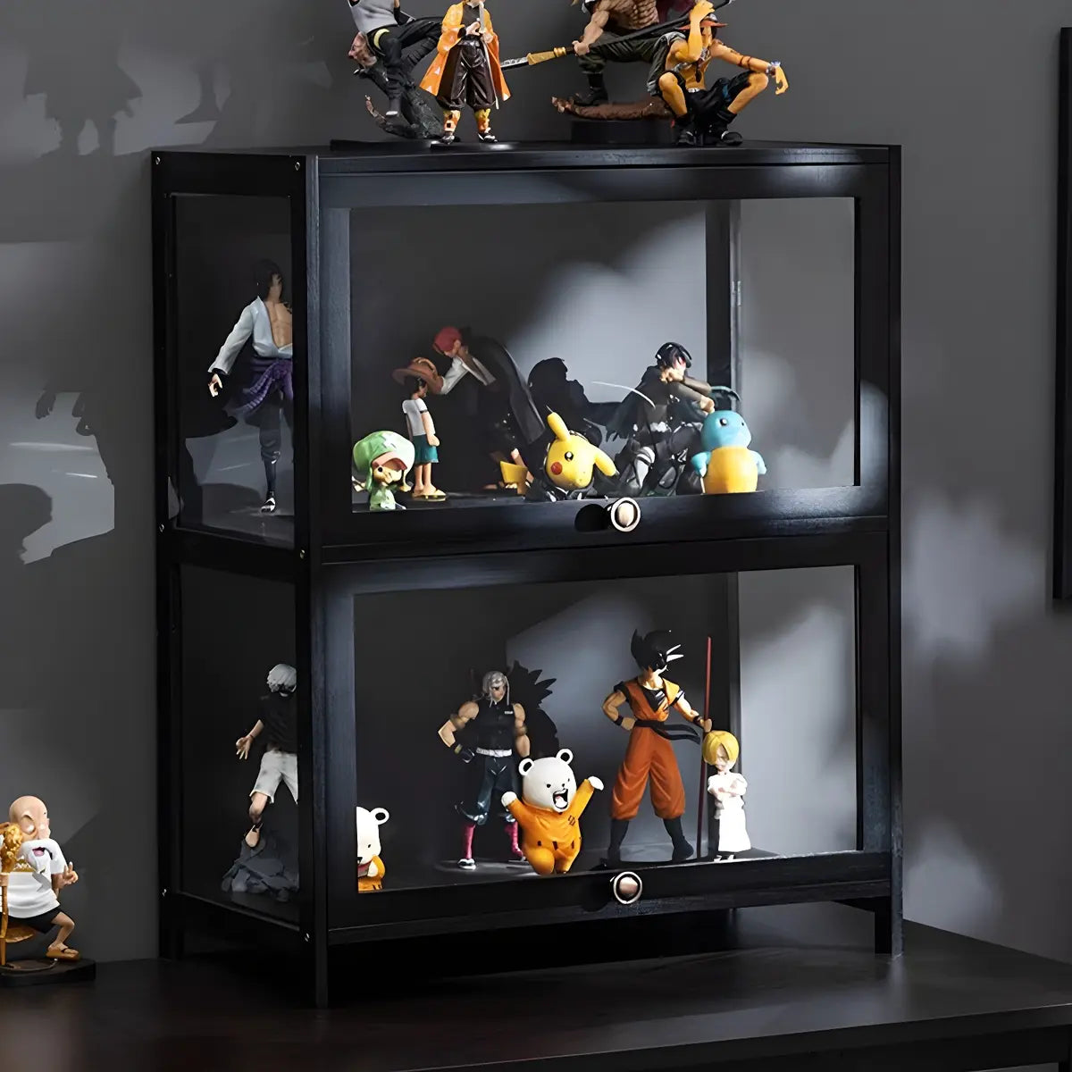 Fashionable Black Bamboo Clear Figure Display Cabinet Image - 7