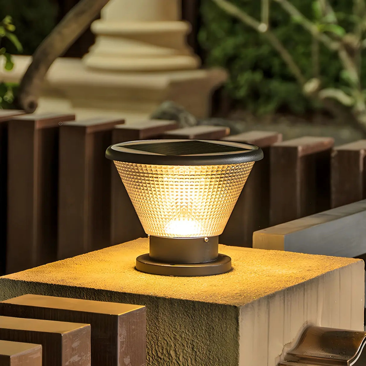 Fashionable Conical Glass Geometric Outdoor Post Lamp Image - 2