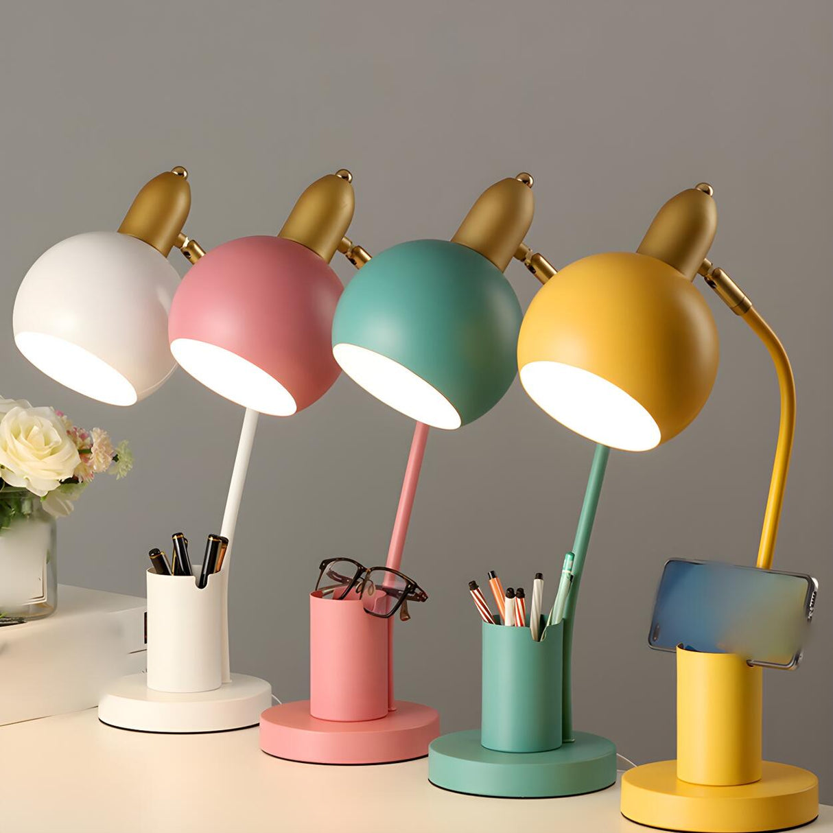 Fashionable Macaron Metal Base Modern Dome Table Lamp Image - 15