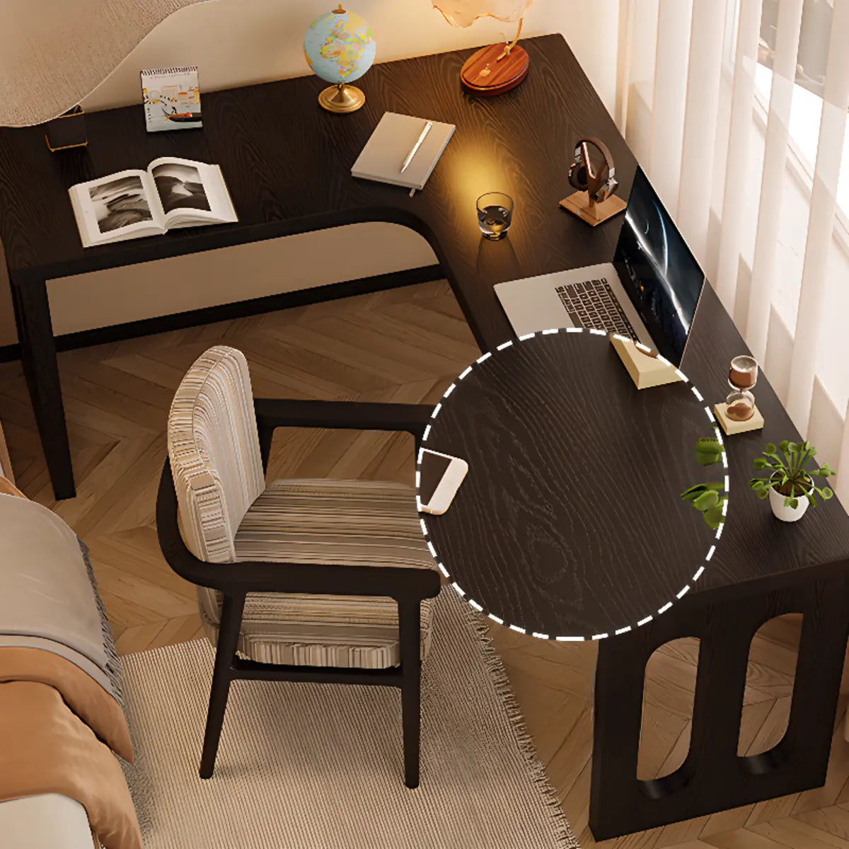 Fashionable Return Black Wooden L-Shape Writing Desk Image - 19