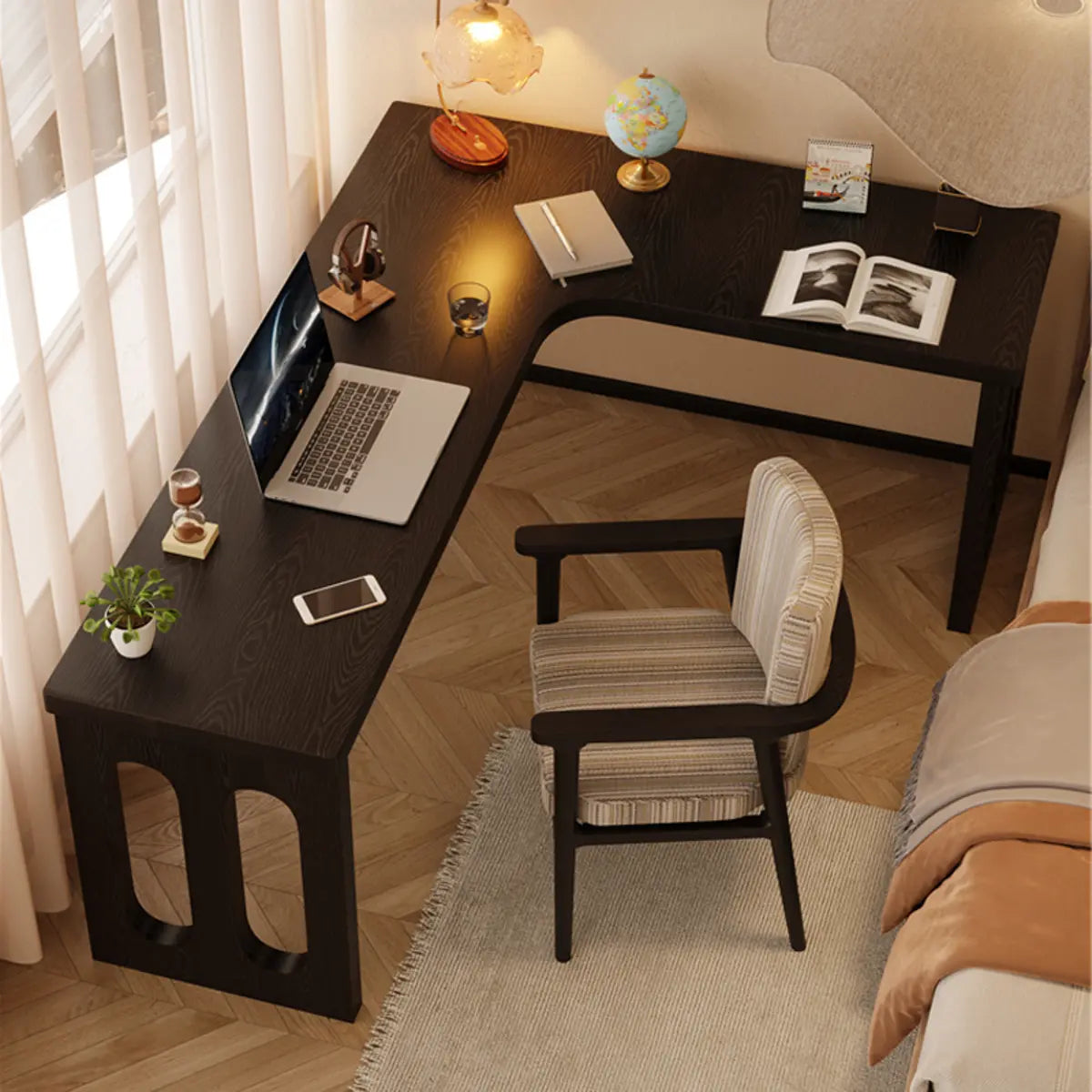 Fashionable Return Black Wooden L-Shape Writing Desk Image - 6