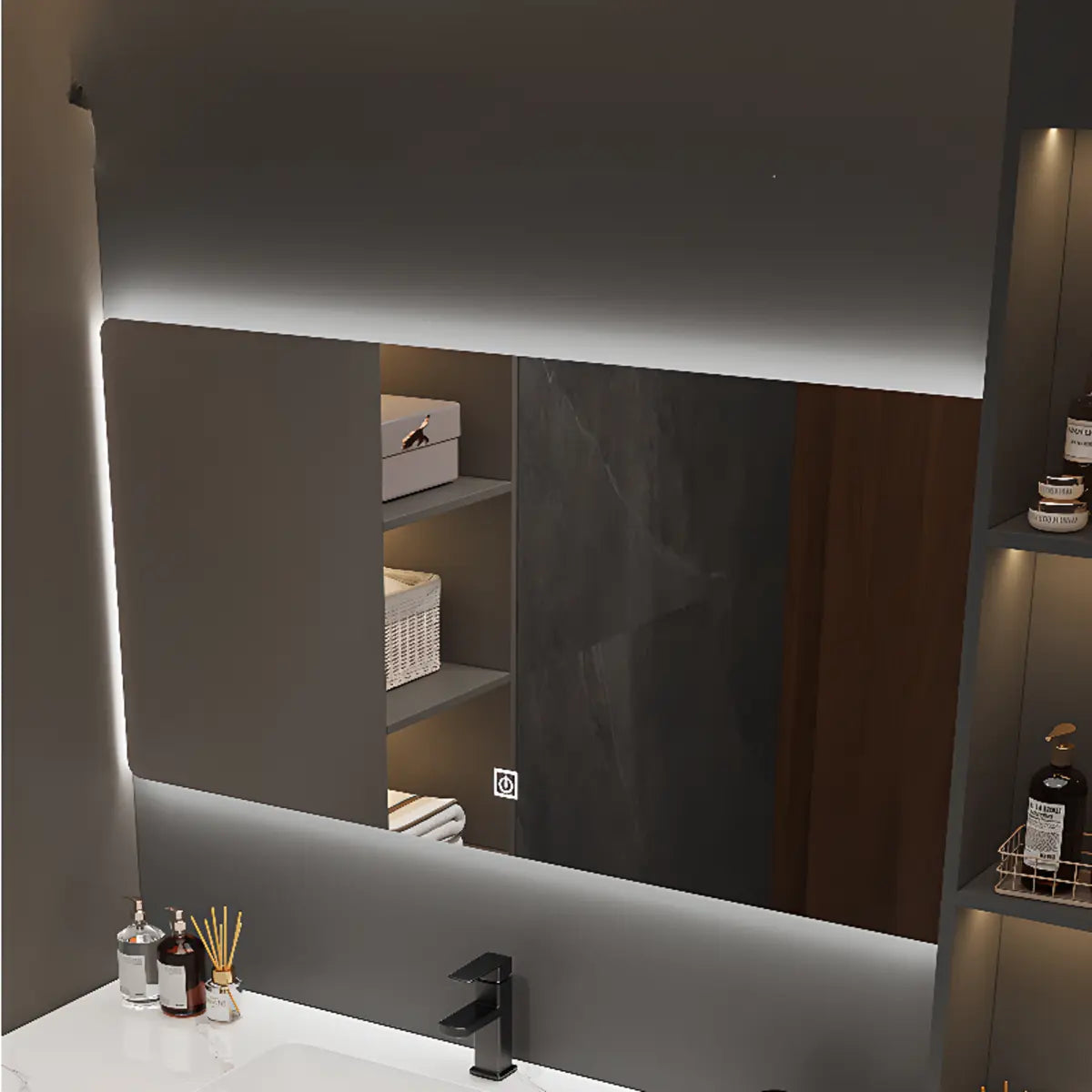 Faucets and Sink Sintered Stone Bathroom Vanity with Mirror Image - 12