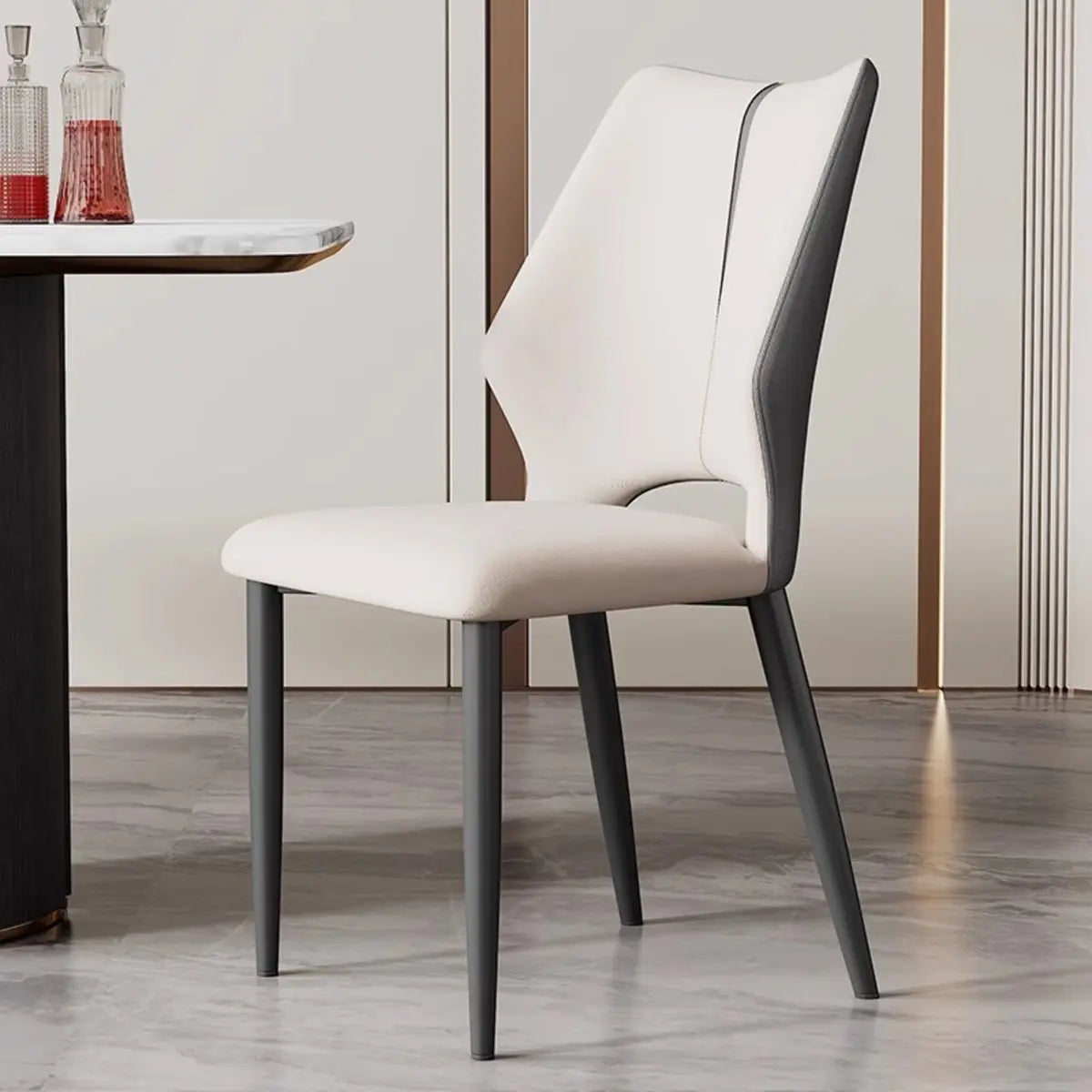 Faux Leather Open Back Side Chair Metal Dining Chair Image - 2