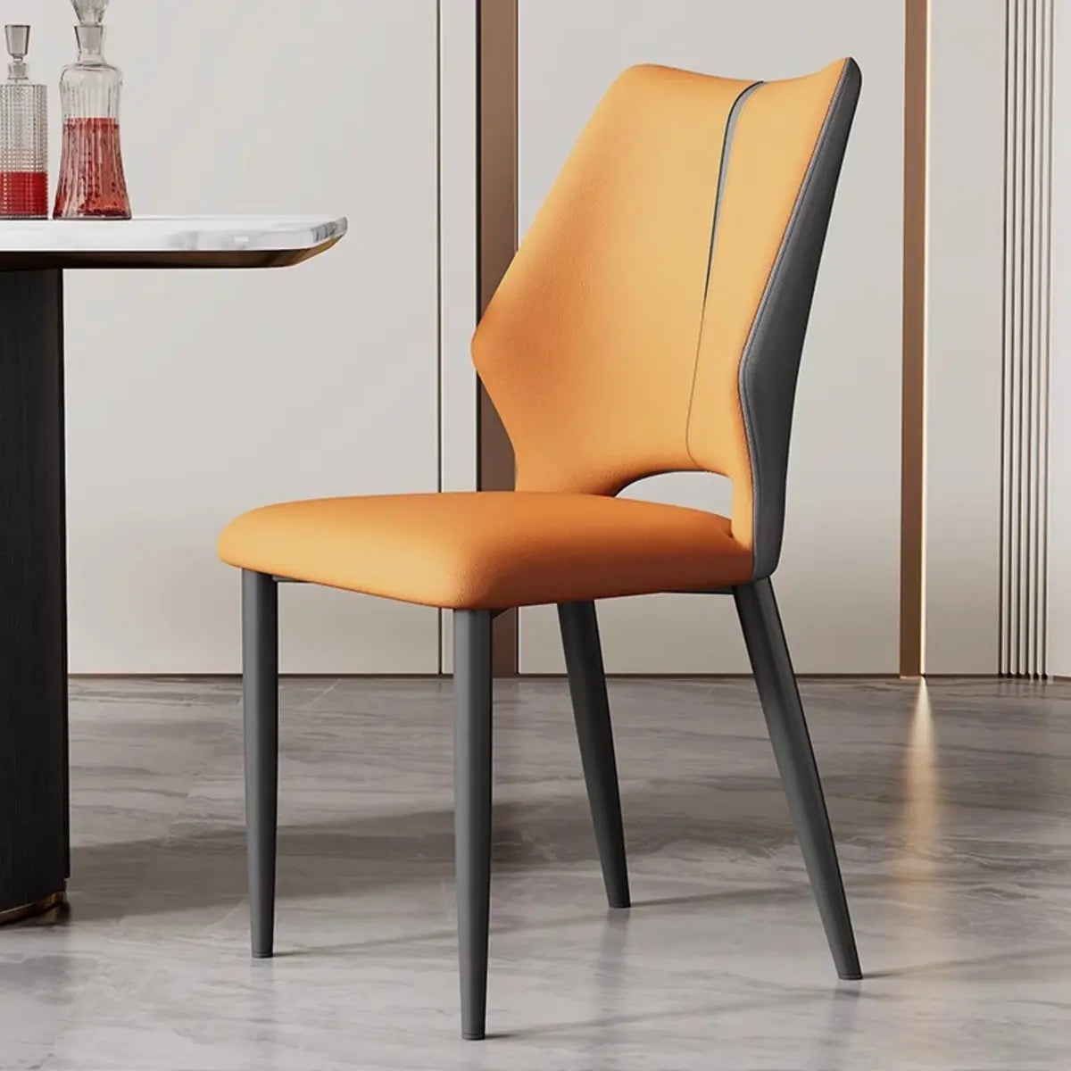 Faux Leather Open Back Side Chair Metal Dining Chair Image - 5