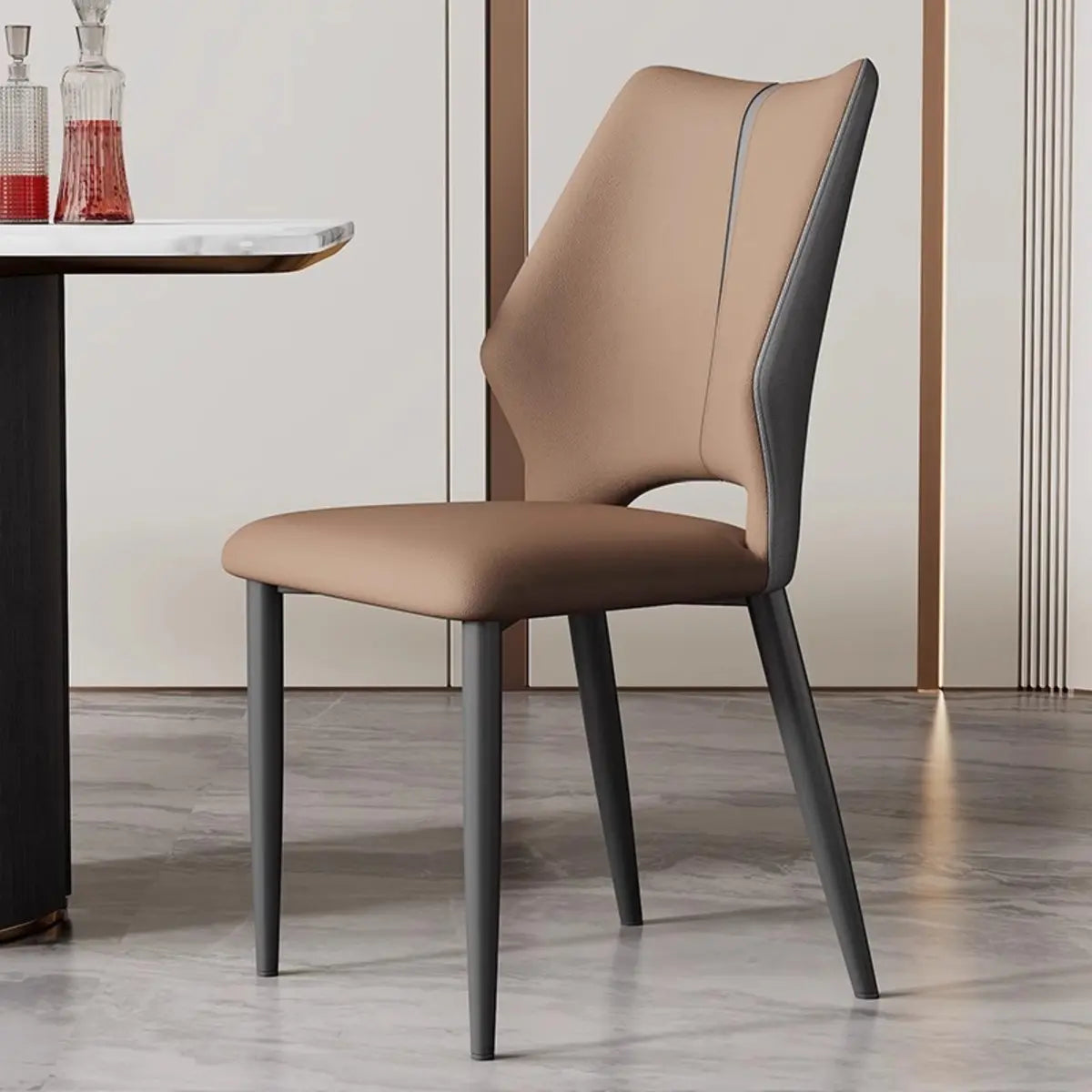 Faux Leather Open Back Side Chair Metal Dining Chair Image - 7