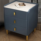 Faux Leather Rectangular Stone Dark Blue 3-Tier Nightstand Image - 1