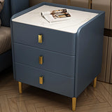 Faux Leather Rectangular Stone Dark Blue 3-Tier Nightstand Image - 9