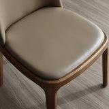 Faux Leather Seating Armchair Wood Dining Chair Khaki Image - 7