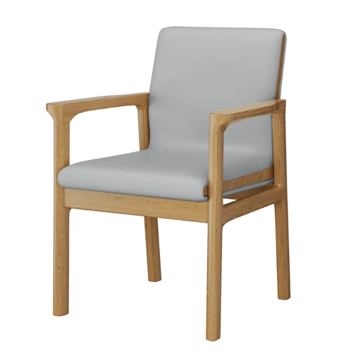 Faux Leather Square Armchair Wood Dining Chair Beige Image - 10