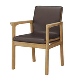 Faux Leather Square Armchair Wood Dining Chair Beige Image - 16