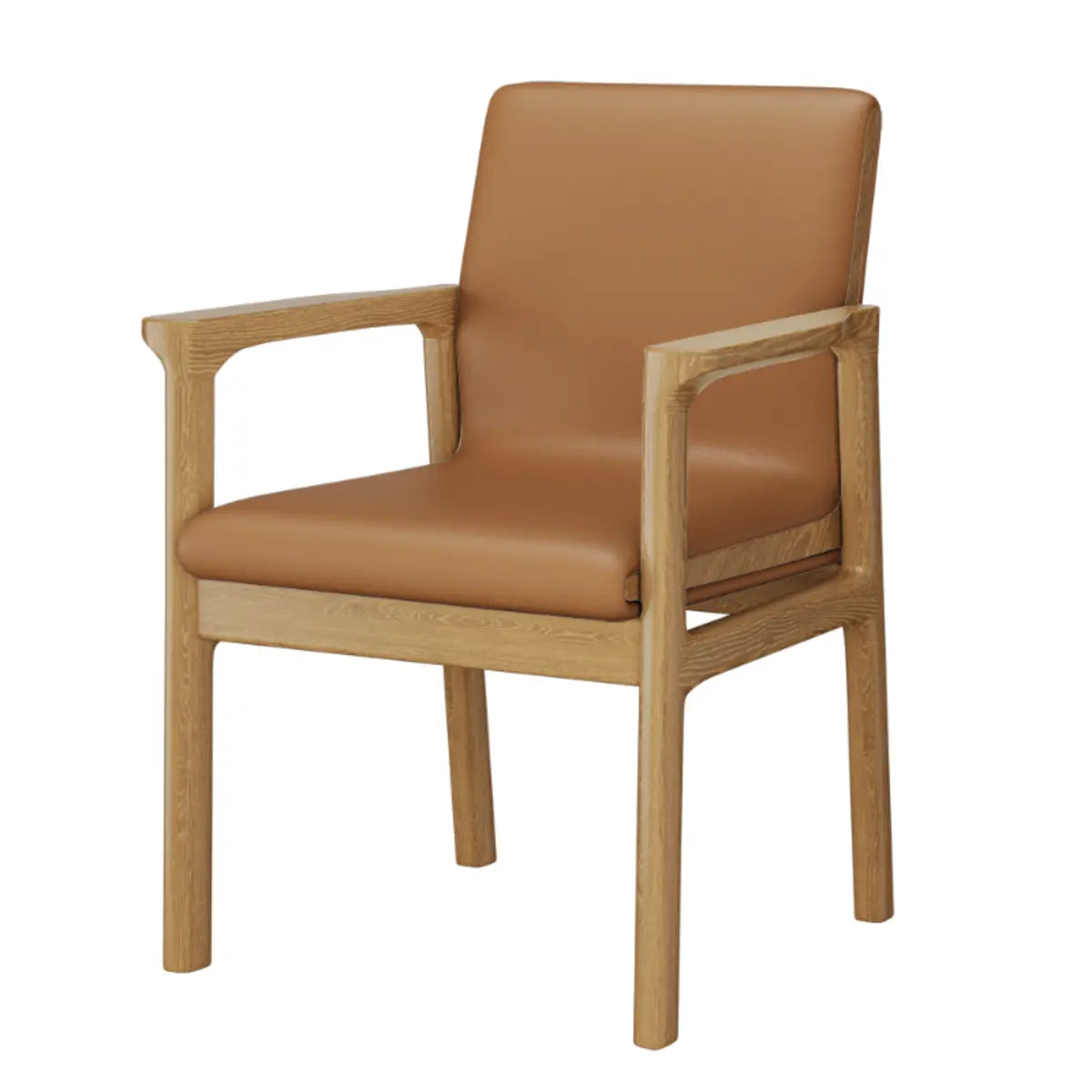 Faux Leather Square Armchair Wood Dining Chair Beige Image - 17