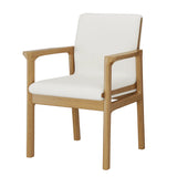 Faux Leather Square Armchair Wood Dining Chair Beige Image - 19