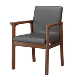 Faux Leather Square Armchair Wood Dining Chair Beige Image - 23