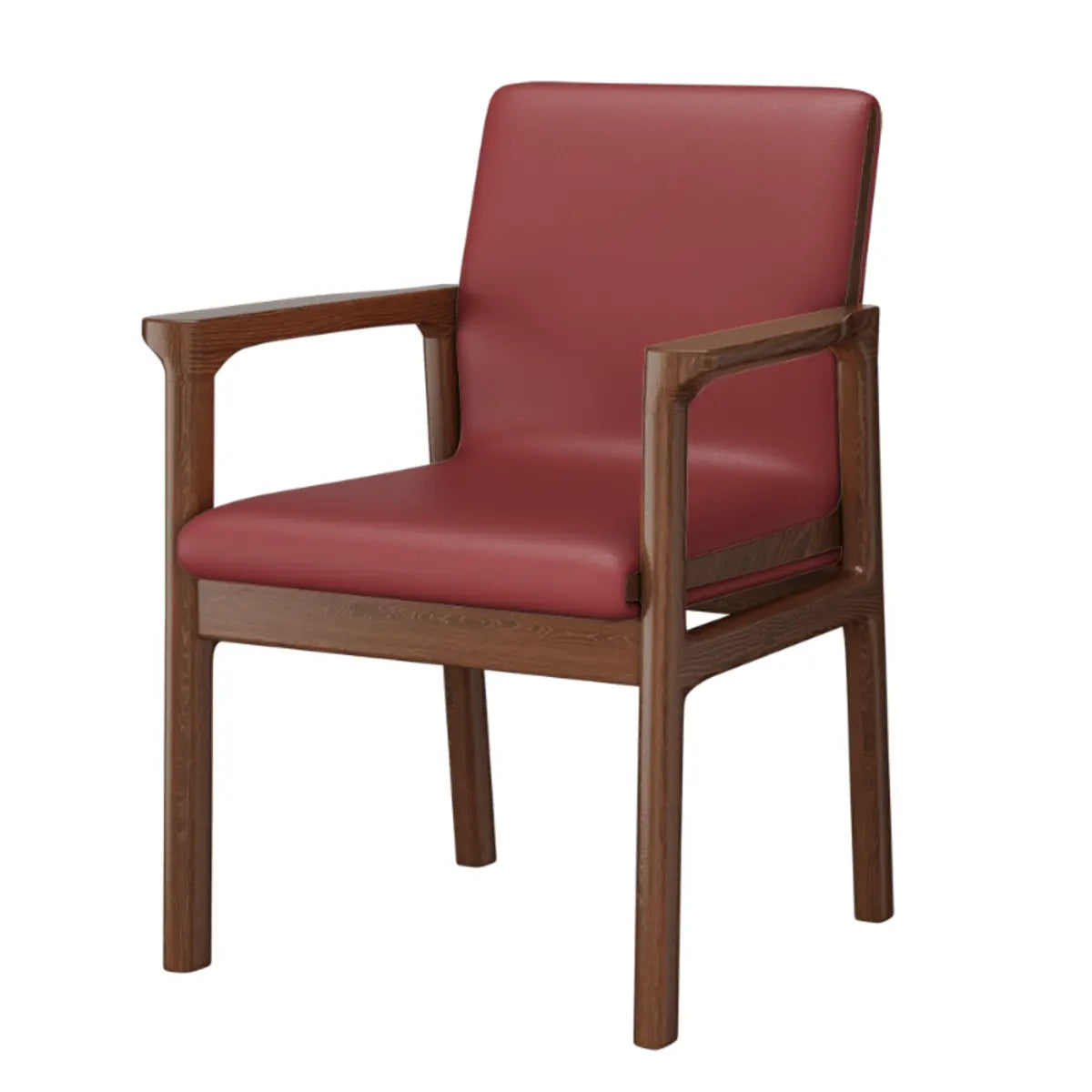 Faux Leather Square Armchair Wood Dining Chair Beige Image - 26