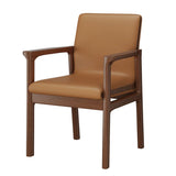 Faux Leather Square Armchair Wood Dining Chair Beige Image - 28